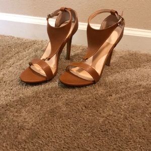 Brown, open toe high heels
